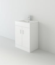 Load image into Gallery viewer, White Free Standing Vanity Unit 600mm White Free Standing Vanity Unit and Slim-Edge Basin
