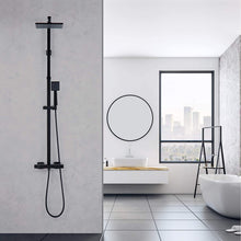 Load image into Gallery viewer, black shower system Square Matte Black Twin Head Exposed Valve Bathroom Thermostatic Mixer Shower Set
