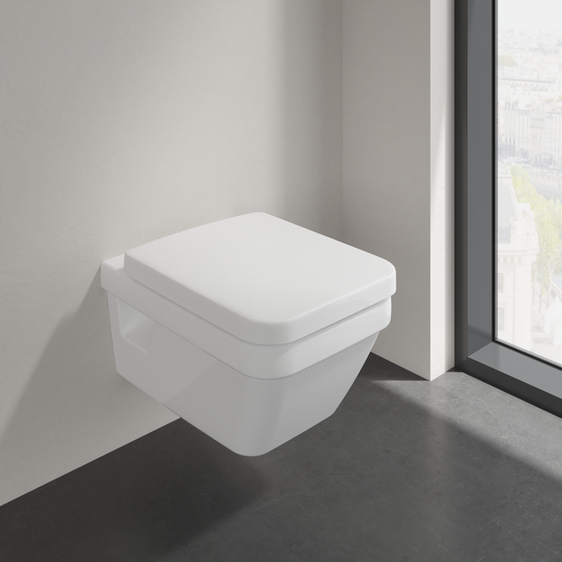 Toilet Pan Ceramic Wall Hung Rimless Square Soft Close Seat Bathroom Toilet Pan