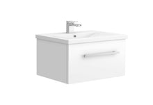 Load image into Gallery viewer, Vanity Unit White Finish Bathroom White Finish Wall Hung Vanity Unit and Ceramic Basin Mixer Taps 600mm

