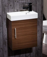 Load image into Gallery viewer, Wall Hung Vanity Unit 400mm Wall Hung Vanity Unit Walnut Cabinet Nutmeg Finish Ceramic Sink Basin
