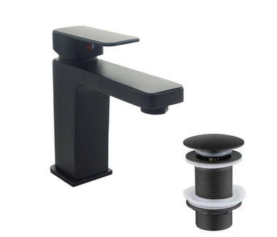 Basin Tap  TB+ Bathroom Accessory Set Sink Mixer Tap Single Lever & Slotted Click Clack Waste Black Basin Sink Tap Set Offer