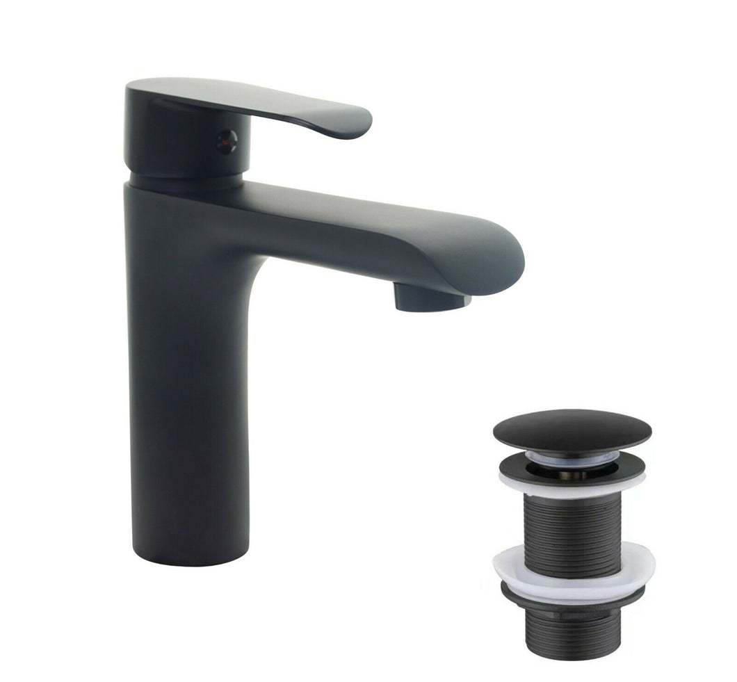 Basin Tap TB+ Bathroom Black Basin Sink Mixer Tap & Slotted Click Clack Set Offer