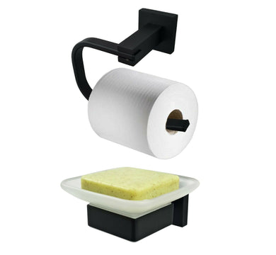 TB+ Bathroom Accessory Set Toilet Roll Holder & Soap Holder Black Dish & Holder Set Offer