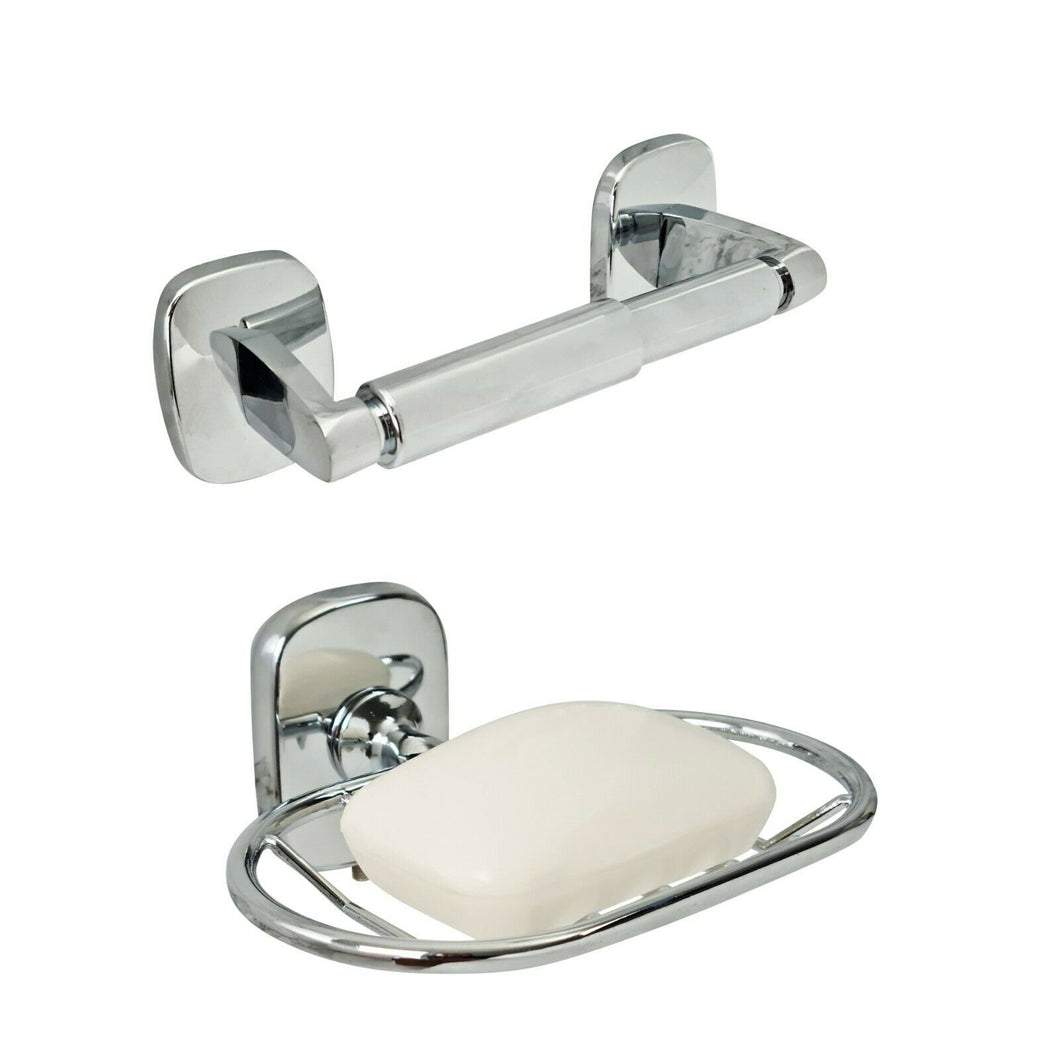 Bathroom Chrome Accessories Bathroom Set Toilet Roll Holder & Soap Holder Set Chrome Finish Stainless Steel Set Offer Accessory
