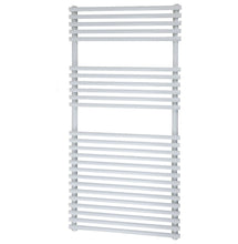 Load image into Gallery viewer, White Round Panel Designer Towel Rail Central Heating 1250x600
